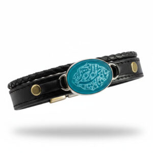 Blue Agate Men’s Double‑Strand Bracelet with “Fatemeh Al‑Zahra” Engraving