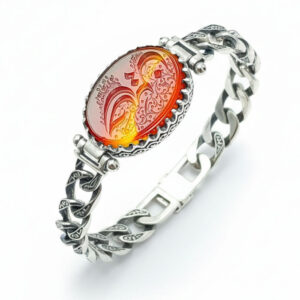 Bracelet with Bright Yemeni Agate (Aqeeq) & “Hussain” Engraving