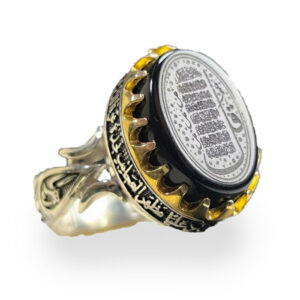 Men's Bold "4 Qul" Protection Ring, Thick Silver & Onyx