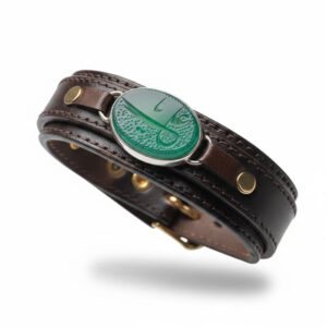 Dark Brown Leather Green Agate Bracelet with “Ya Ali” Engraving