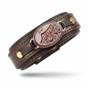 Dark Brown Leather Red Agate Bracelet with “Ya Abalfazl” Engraving