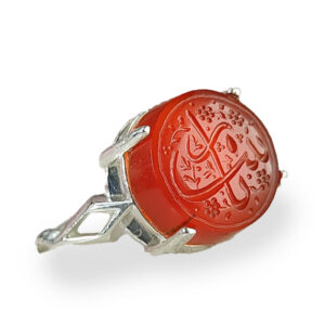 Delicate Red Agate Ring with Ya Zainab Engraving, Round Design
