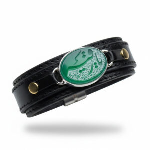 Handmade Green Agate Leather Bracelet with “Ya Roqayyah” Engraving