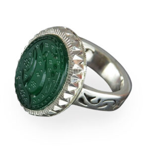 Handmade Silver Green Agate Ring with Karbala Soil & Ya Mahdi Engraving (2)