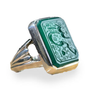 Handmade Yemeni Green Agate Ring with Hasbi Allah Engraving
