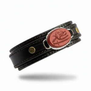Leather Red Agate Bracelet with “Mowlana Ali” Engraving for Men’s