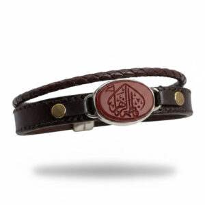 Leather Red Agate Spiritual Bracelet with “Fatima al Zahra” Engraving