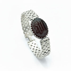 Men’s Bracelet with Dark Yemeni Agate (Aqeeq) “Allah” Engraving