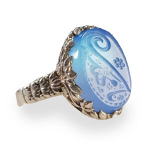 Pale Blue Agate Ring with Ya Mahdi Engraving for Women's