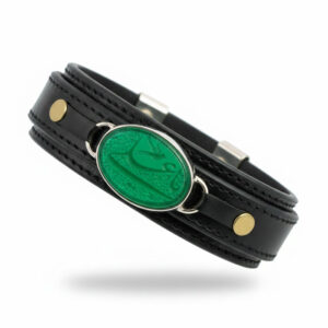 Premium Islamic Leather Bracelet with Green Agate with “Ya Ali” Engraving
