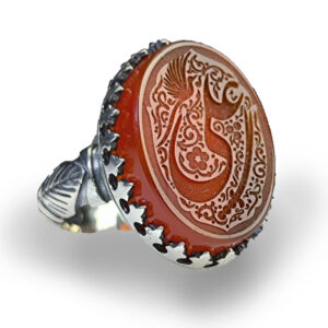 Red Agate Men’s Ring with “Ali & Zulfiqar” Spiritual Engraving