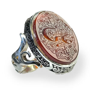 Red Agate Silver Ring with “Ali Ma’al Haqq Ya Ali Ya Zahra” Engraving