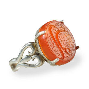 Round Red Agate Ring with "Ali" Engraving for Women