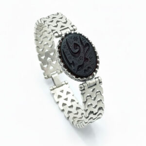 Silver Bracelet with Dark Yemeni Agate & “Ya Fatemeh” Engraving