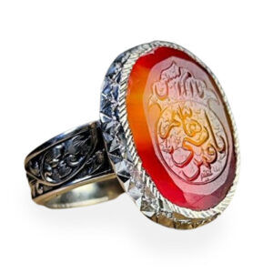 Silver Dual Color Agate Ring with Ya Qamar Bani Hashim Engraving