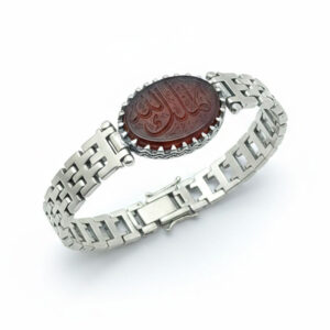 Silver Men’s Bracelet with Dark Yemeni Agate & “Al Mulk Lillah” Calligraphy