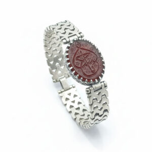 Silver Men’s Bracelet with Dark Yemeni Agate & “Ya Hussain” Engraving