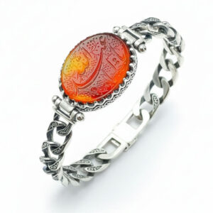 Silver Men’s Bracelet with Fire Red Yemeni Agate & “Ya Aba Abdillah”