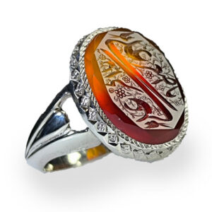 Two‑Tone Red Agate Ring – Ya Ali Akbar Ya Ali Asghar Engraving