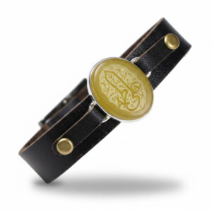 Yellow Agate Leather Bracelet with “Ali Fatemeh” Engraving