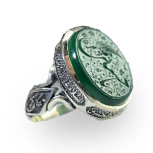 Yemeni Green Agate Ring with Ya Hussain & Four Salawat for Men's