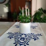Blue Leaves Velvet Table Runner – Shamseh Negar Design 120×40 cm - Image 2