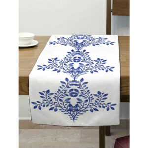 Blue Leaves Velvet Table Runner – Shamseh Negar Design 120×40 cm