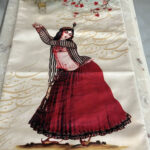 Folk Dress Girl Velvet Table Runner – Artistic Design 120×40 cm - Image 3
