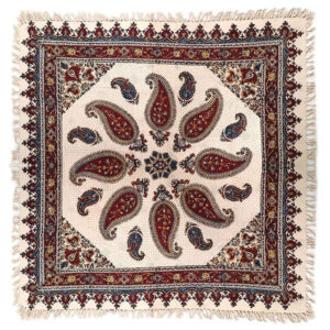 🧵 Material: 100% cotton (hand‑printed) 🎨 Design: Paisley (Boteh Jegheh) motif 📏 Dimensions: 100 × 100 cm (square) ⚖️ Weight: 200 g 🟦 Shape: Square tablecloth 🧼 Care: Washable; colors remain stable with natural dyeing 🌍 Origin: Isfahan, Iran – capital of Qalamkar craft