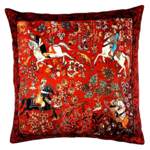 Persian “Shikargah Carpet” Cushion Cover – Luxury Velvet Pillow Case