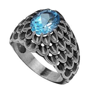 Genuine Blue Topaz Silver Ring for Men – Handmade