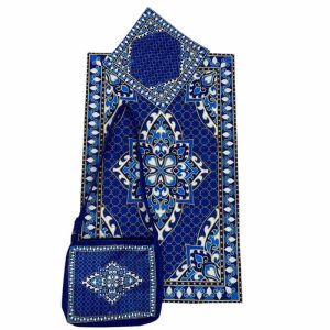 Gisoom Blue Velvet Prayer Mat Set with Janamaz & Carry Bag