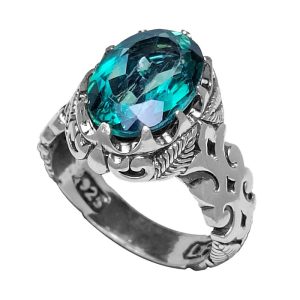 Luxury Green Blue Topaz Ring for Men – Sterling Silver for Men