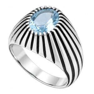 Men's Blue Topaz Sterling Silver Ring – Straight Line Design