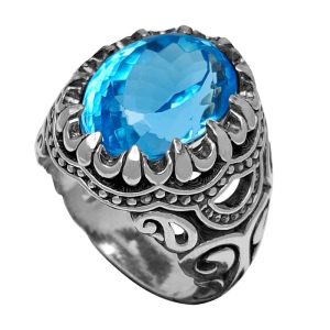 Natural Swiss Blue Topaz Ring in 925 Sterling Silver