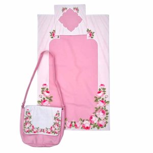 Pink Isra Velvet Prayer Mat Set with Janamaz & Matching Bag