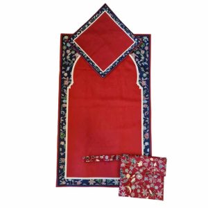 Red Mihrab Prayer Mat Set with Janamaz for Daily Salah